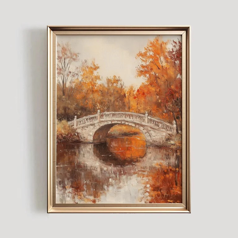 Modroom Fall Scenery Print | Autumn Wall Art | Autumn Bridge Print | Thanksgiving Decor | Warm Or... | Walmart (US)