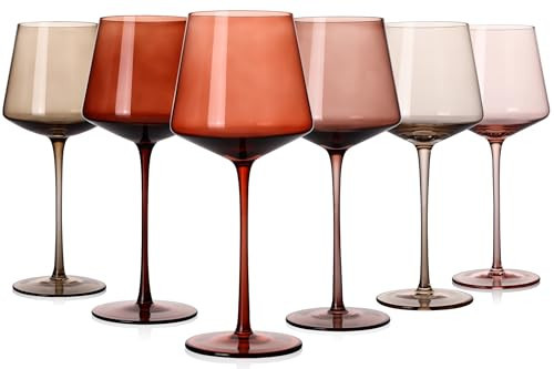 Colored Wine Glasses Set of 6-18oz【Hand Blown】colored Wine Glasses with Stem-Colored Wine Glass | Amazon (US)