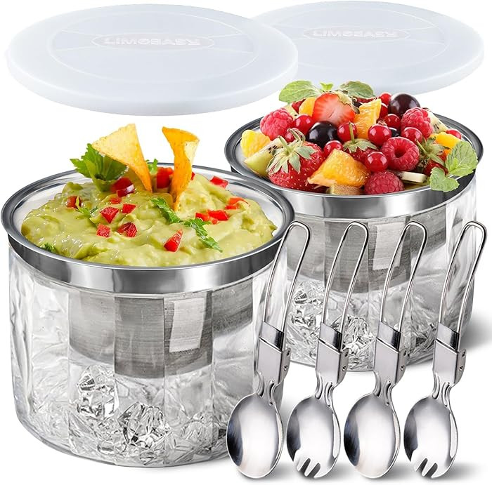 LIMOEASY Chilled Dip Bowl (2 Pack), 25oz Ice Serving Bowl with Lid for Parties, Cold Serving Dish... | Amazon (US)