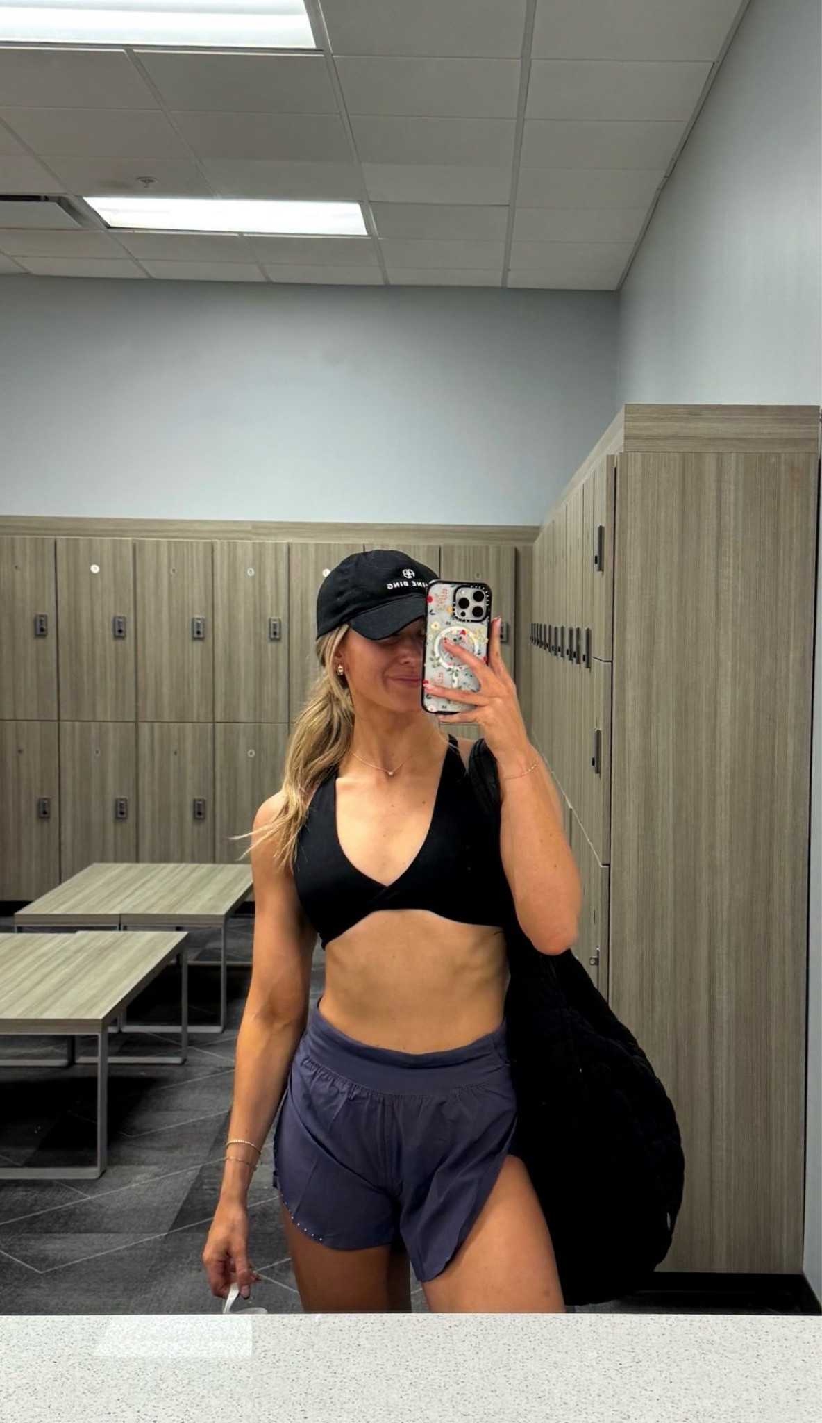 Amazon bra
Lululemon shorts
Free People quilted tote
Annie Bing baseball cap
Hokas

#LTKStyleTip #LTKFitness