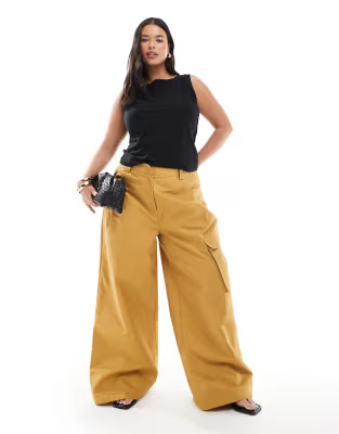 ASOS DESIGN Curve oversized balloon pants with utility pocket detailing in tan | ASOS (Global)