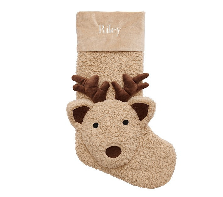 Oatmeal Sherpa Reindeer Cozy Critter Christmas Stocking | Pottery Barn Kids