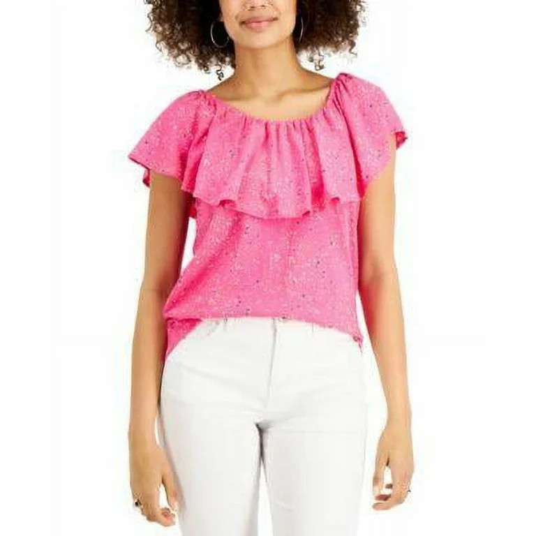 Style Co Printed Ruffled Top Fuchsia Party Pink Size XL | Walmart (US)