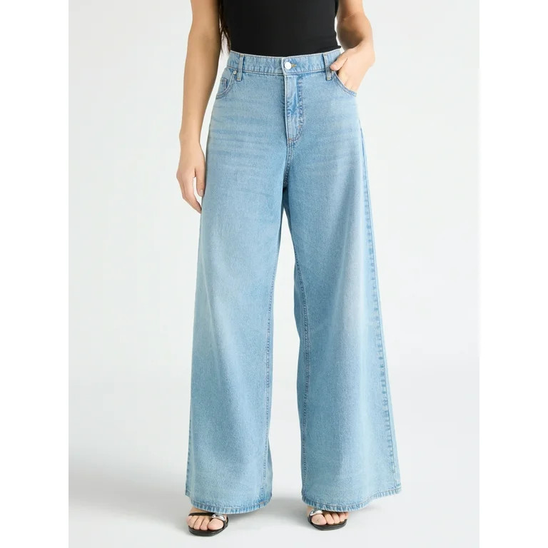 Scoop Women's High Rise Baggy Wide Leg Jean, Sizes 0-18, Available in Short & Long Lengths - Walm... | Walmart (US)