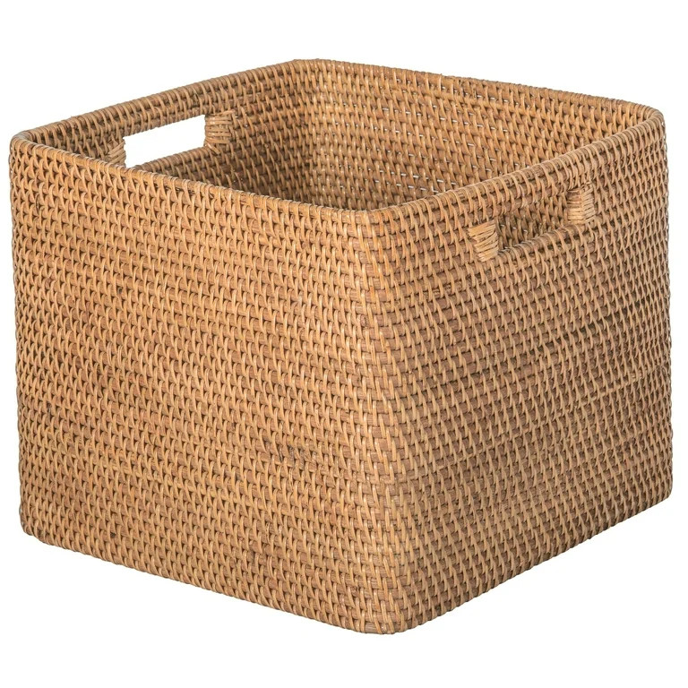 Kouboo Loma Decorative Square Rattan Storage Basket with Handles, Coastal Inspired Handwoven Ratt... | Walmart (US)