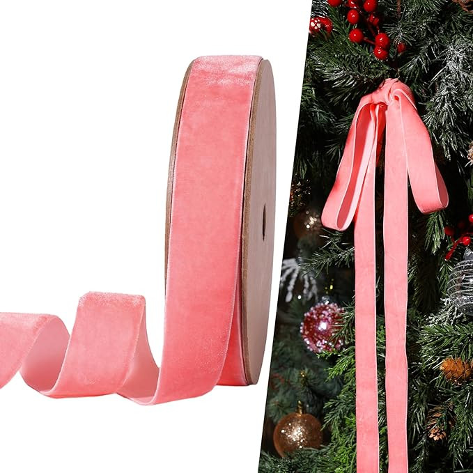 LaRibbons Pink Velvet Ribbon 1 Inch x 25 Yards Thin Velvet Ribbon for Christmas Tree, Gift Wrappi... | Amazon (US)