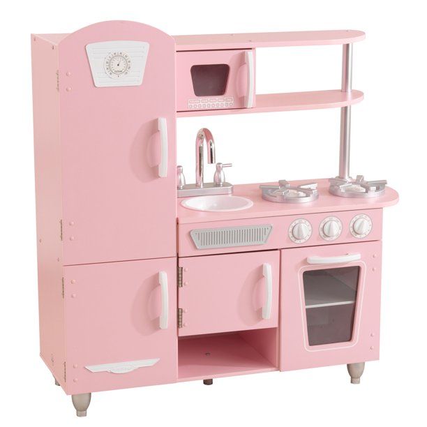 KidKraft Wooden Vintage Play Kitchen - Pink - Walmart.com | Walmart (US)