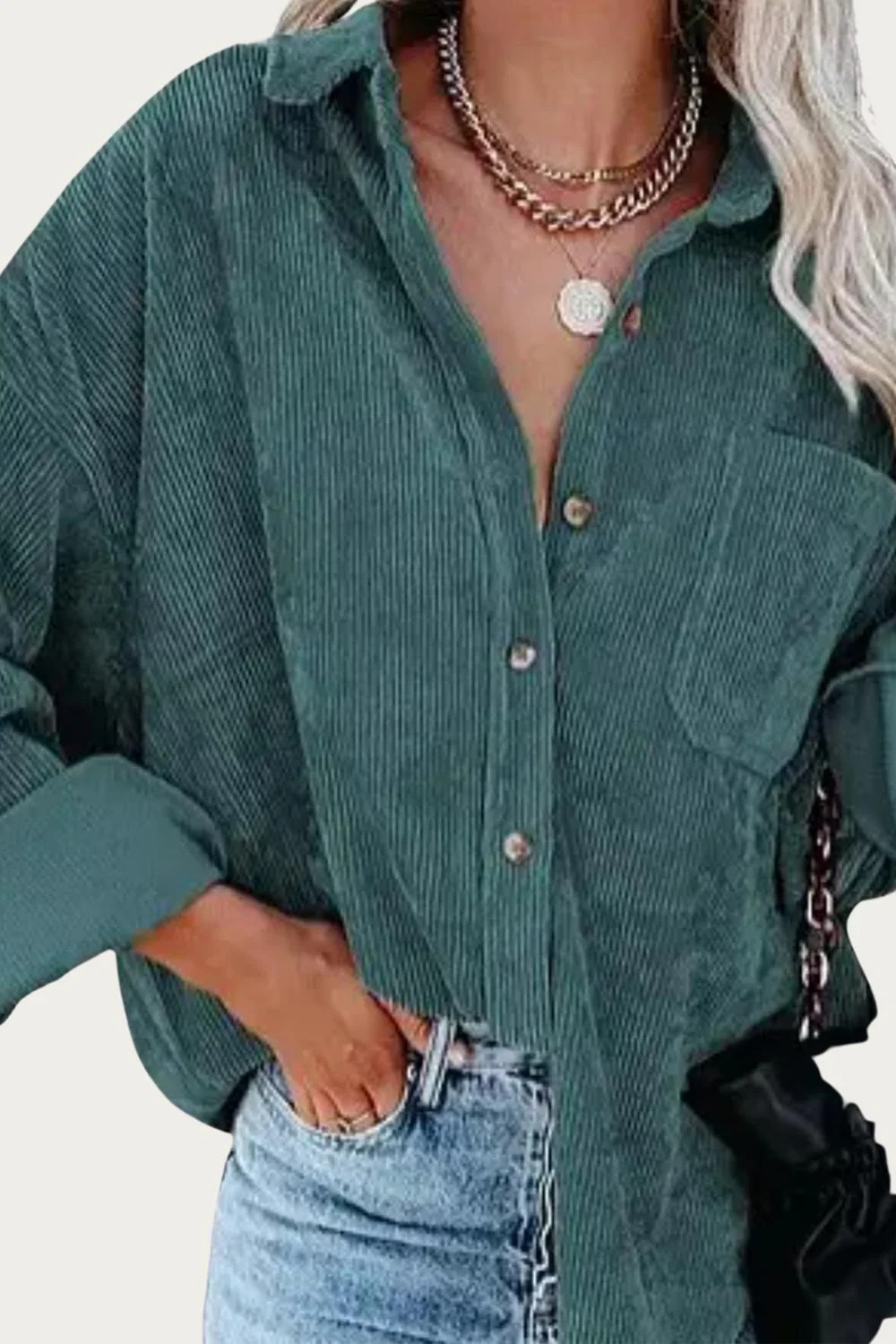 Oversized Corduroy Shirt Jacket In Teal | Shop Simon