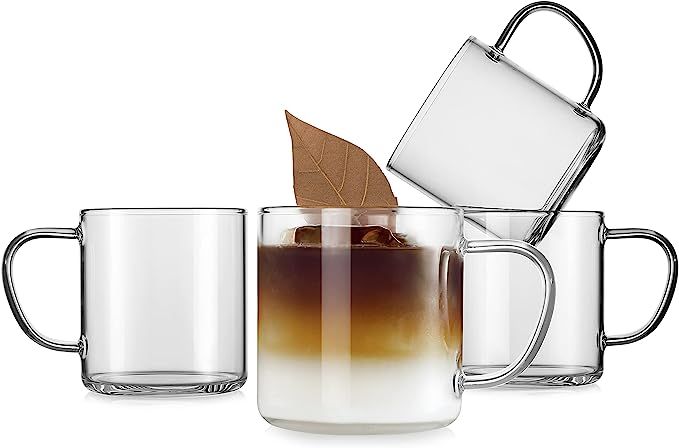 LUXU Glass Coffee Mugs Set of 4,Large Wide Mouth Mocha Hot Beverage Mugs (14oz),Clear Espresso Cu... | Amazon (US)