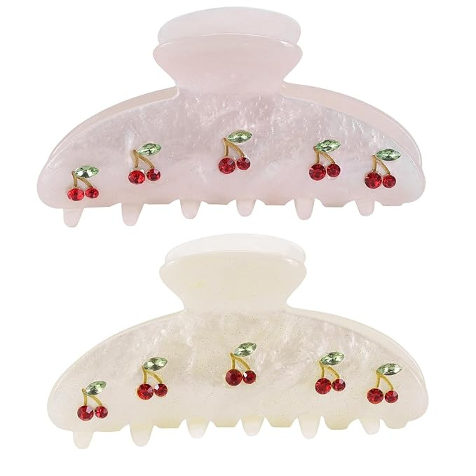 2PCS Cherry Hair Clips for Women Girls – Kawaii Fruit Medium Unique Claw clips, Trendy Handmade... | Amazon (US)