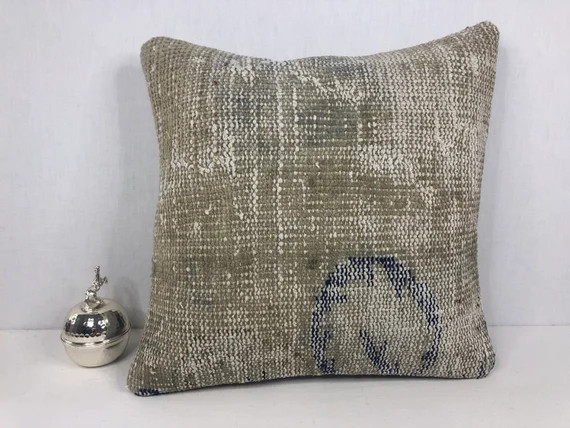 Throw Pillow, Textured Handwoven Pillow, Neutral Pillow, Beige, Turkish Carpet Pillow, 16x16 Pill... | Etsy (US)