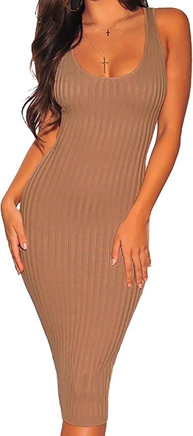 Women's Sexy Bodycon Tank Dresses Sleeveless Ribbed Knit Midi Club Dresses | Amazon (US)