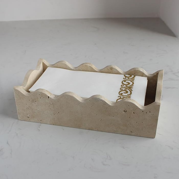 Natural Travertine Guest Towel Holder 9.8" × 4.9" for Bathroom, Rectangular Napkin Holder with S... | Amazon (US)