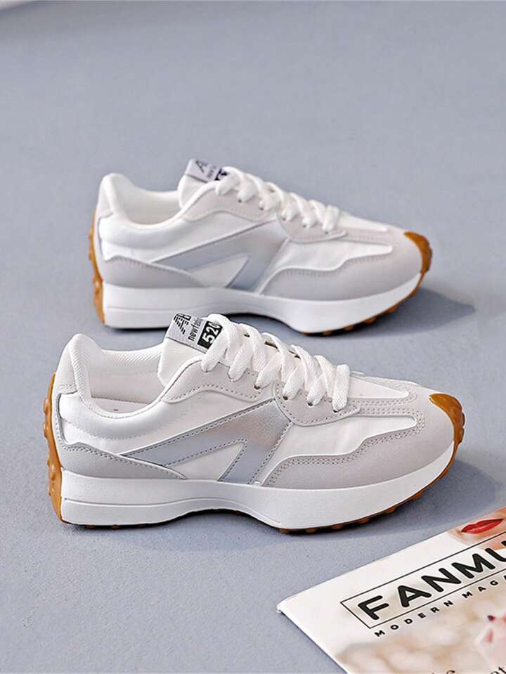 Minimalist Korean-Style Sneaker Trendy Ins Casual Sporty Lace-Up Flat Platform Shoes For Women, R... | SHEIN