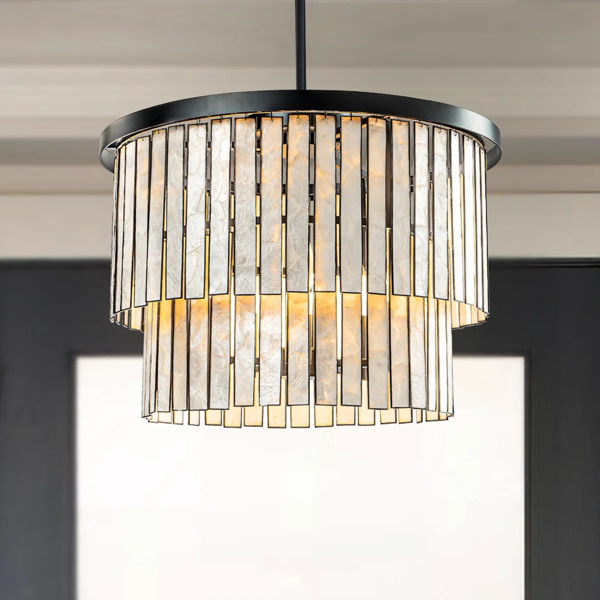 Mercer41 Johncarl 5 Light Modern Coastal Natural Capiz Shell Chandelier in Black Lighting | Wayfa... | Wayfair North America