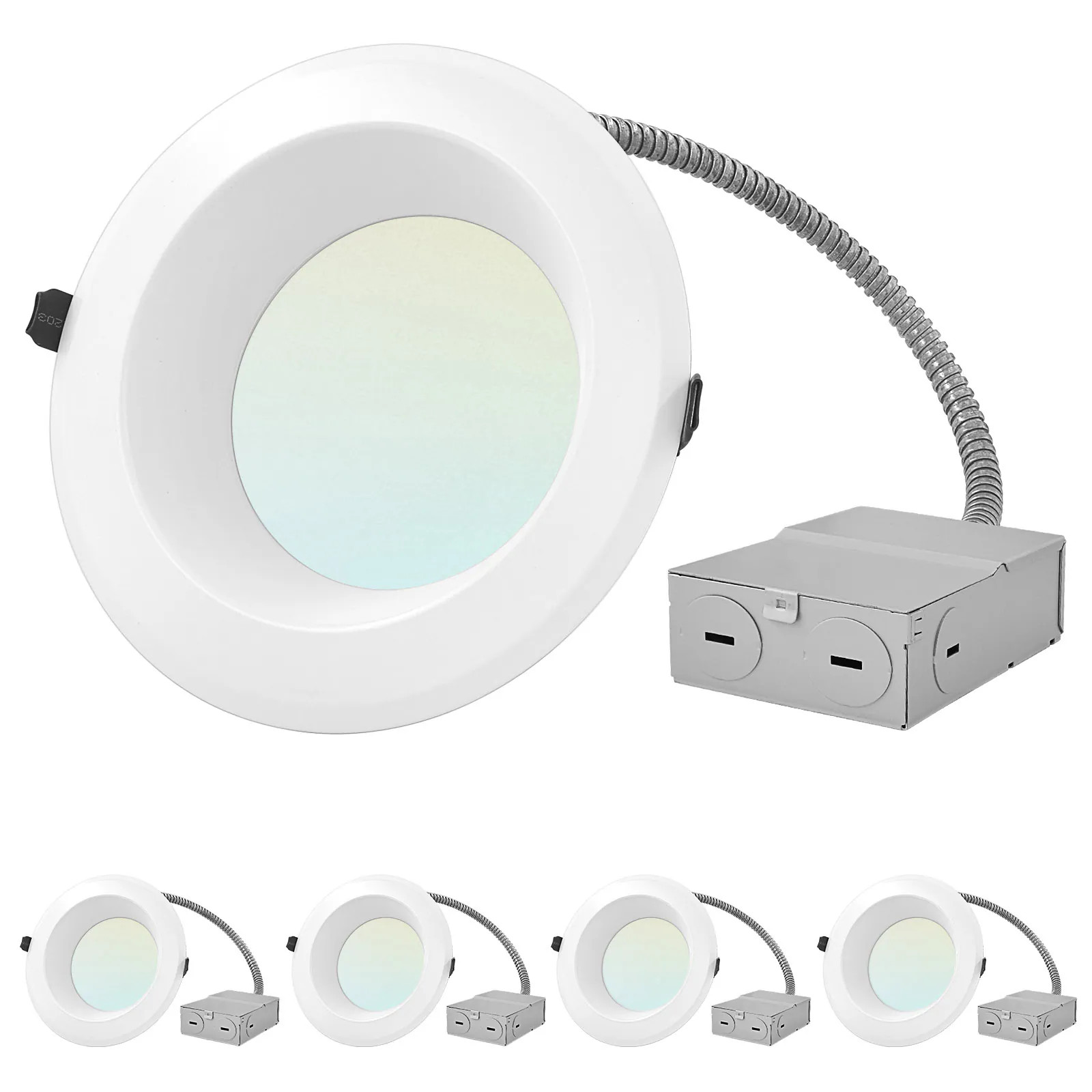 Luxrite White 6-in 2000 -Lumens Switchable white Round Dimmable LED Canless Damp rated Recessed Downlight 4 -Pack | LR23952-4PK | Lowe's