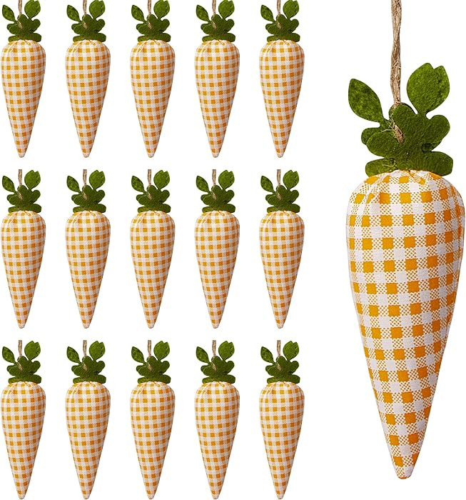 16PCS Easter Carrot Hanging Ornaments- Plaid Print Pattern Easter Artificial Mini Carrot Hanging ... | Amazon (CA)