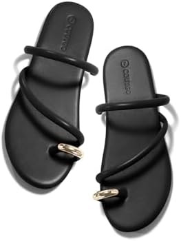 Coutgo Womens Strappy Flat Sandals Square Open Toe Flip Flops Slides Toe Ring Summer Dress Shoes | Amazon (US)