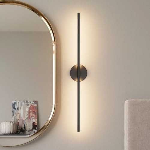 Modern Wall Sconce for Bathroom & Bedroom - 33In Black Vanity Light Fixture - 3000K Warm Light - ... | Amazon (US)
