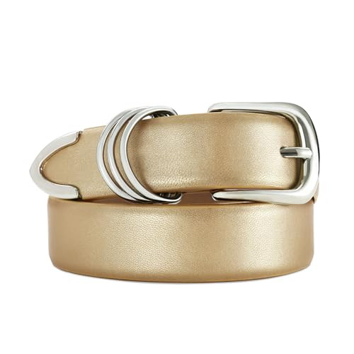 RISANTRY Women's Gold Belts with Sliver Buckle Elegant Leather Waist Belt Ladies Belts for Jeans Dress & Casual Wear | Amazon (US)
