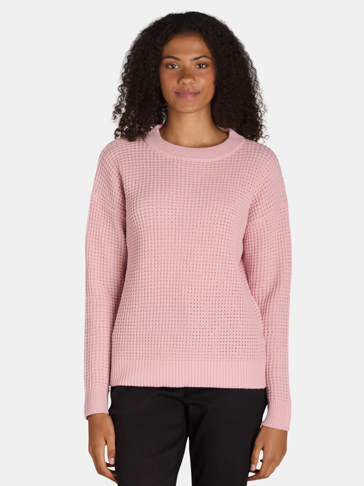 Time and Tru Women's and Women's Plus Waffle Stitch Sweater with Long Sleeves, Midweight, Sizes X... | Walmart (US)