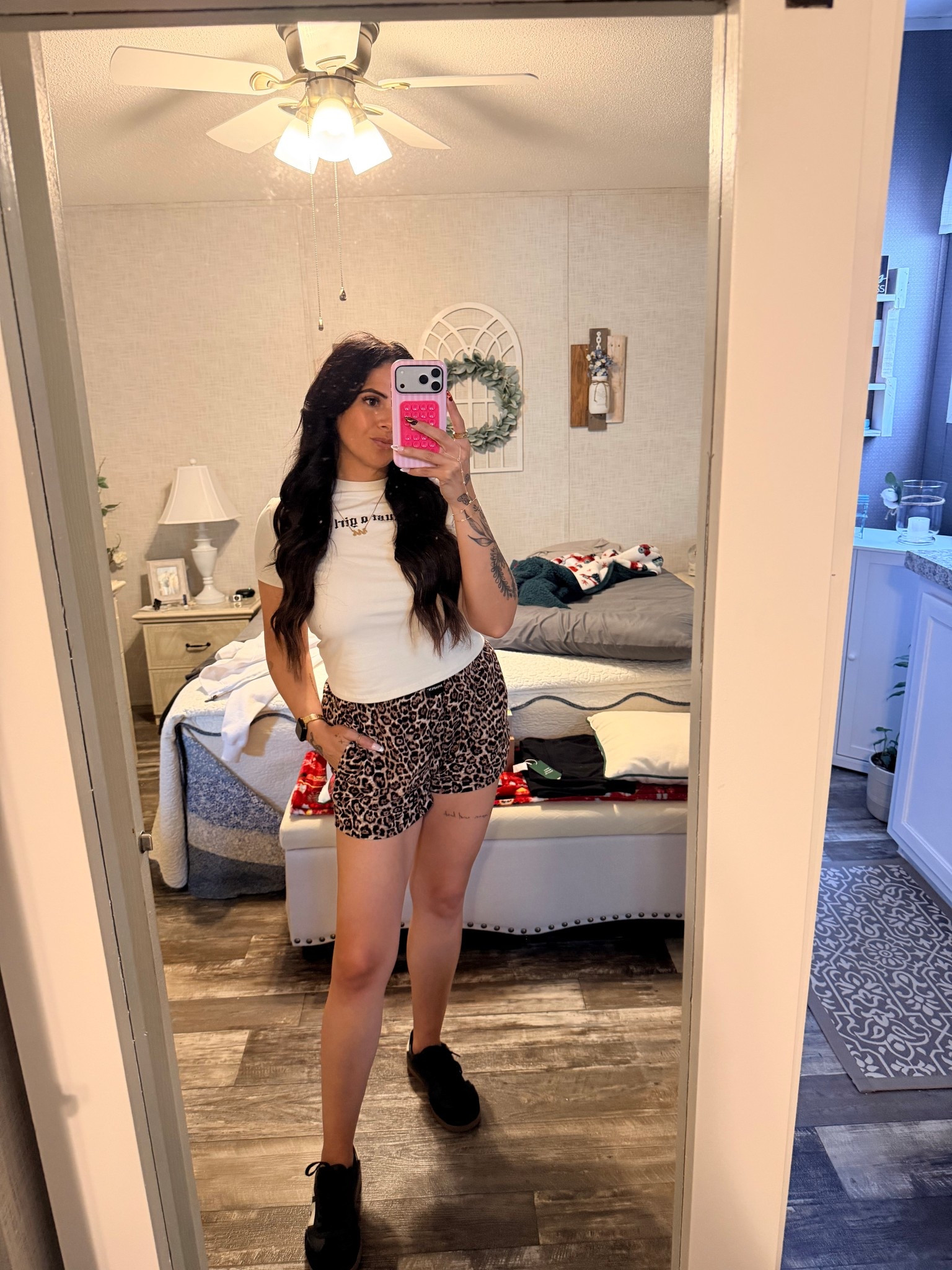 The leopard boxers with the baby tee and the samba lookalikes? Say less. So comfy and cutie and casual. We love a spring transitional look. Wearing a size M in the top and the bottoms 

#LTKFindsUnder50 #LTKootd #LTKMidsize