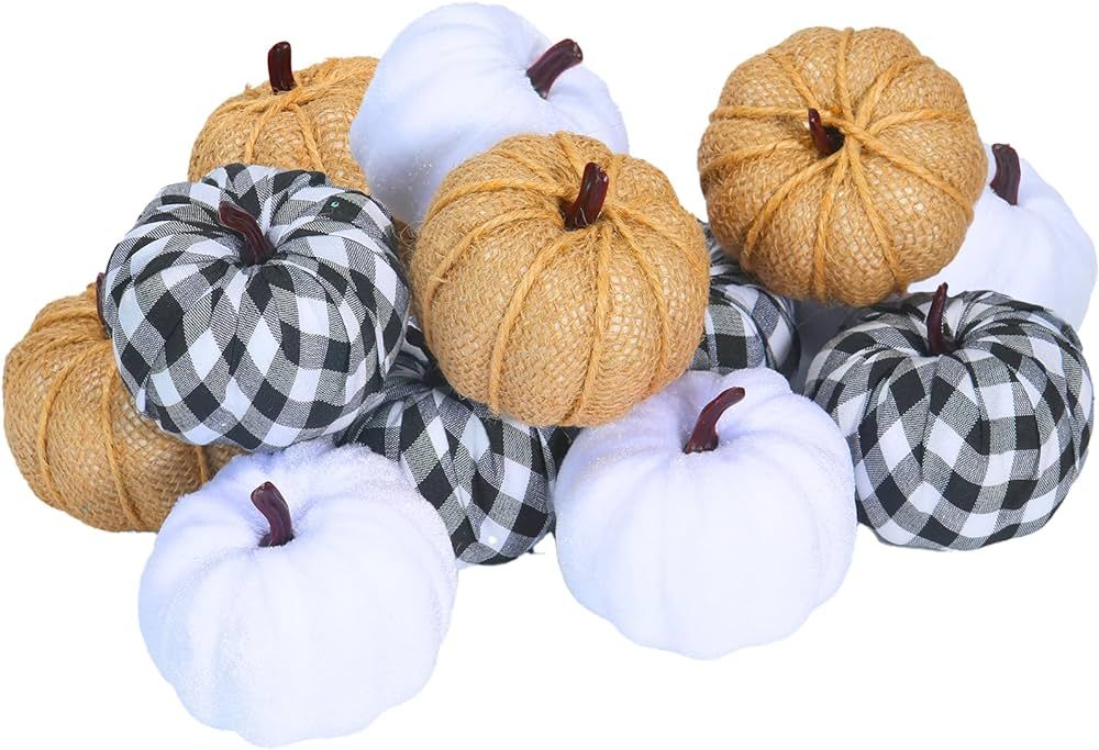 Ticlooc 12pcs Mixed Artificial Fake Harvest Pumpkins for Fall Wedding Thanksgiving Halloween Deco... | Amazon (US)
