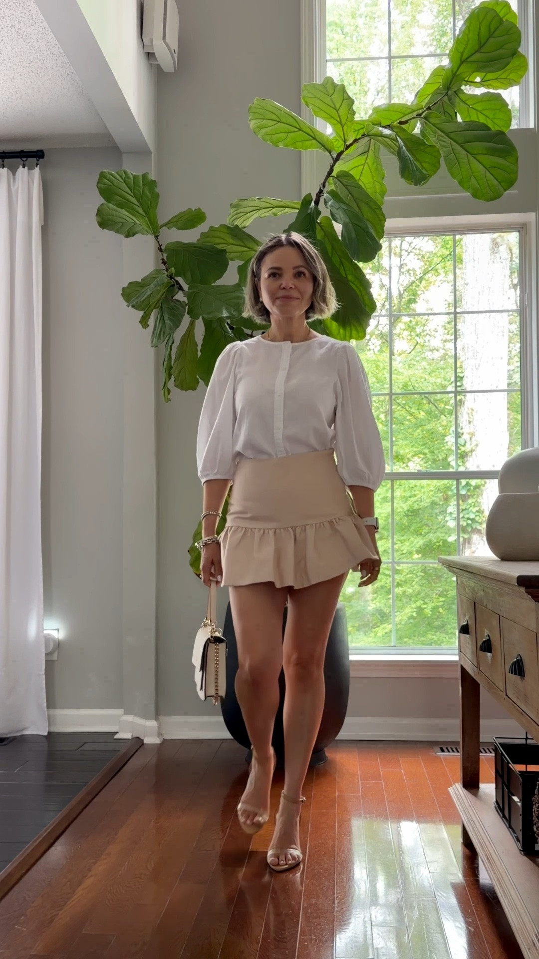 date night outfits
White linen shirt paired with beige skort, nude heels and bag!🤍⭐️ 

#summer #outfit #office #outfit #datenight

#LTKgrwm #LTKootd #LTKOver40