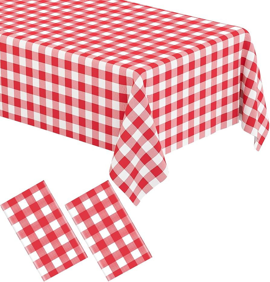 WNINK 2 Pack Red Gingham Tablecloth Rectangular Red and White Checkered Tablecloths Disposable Pl... | Amazon (US)