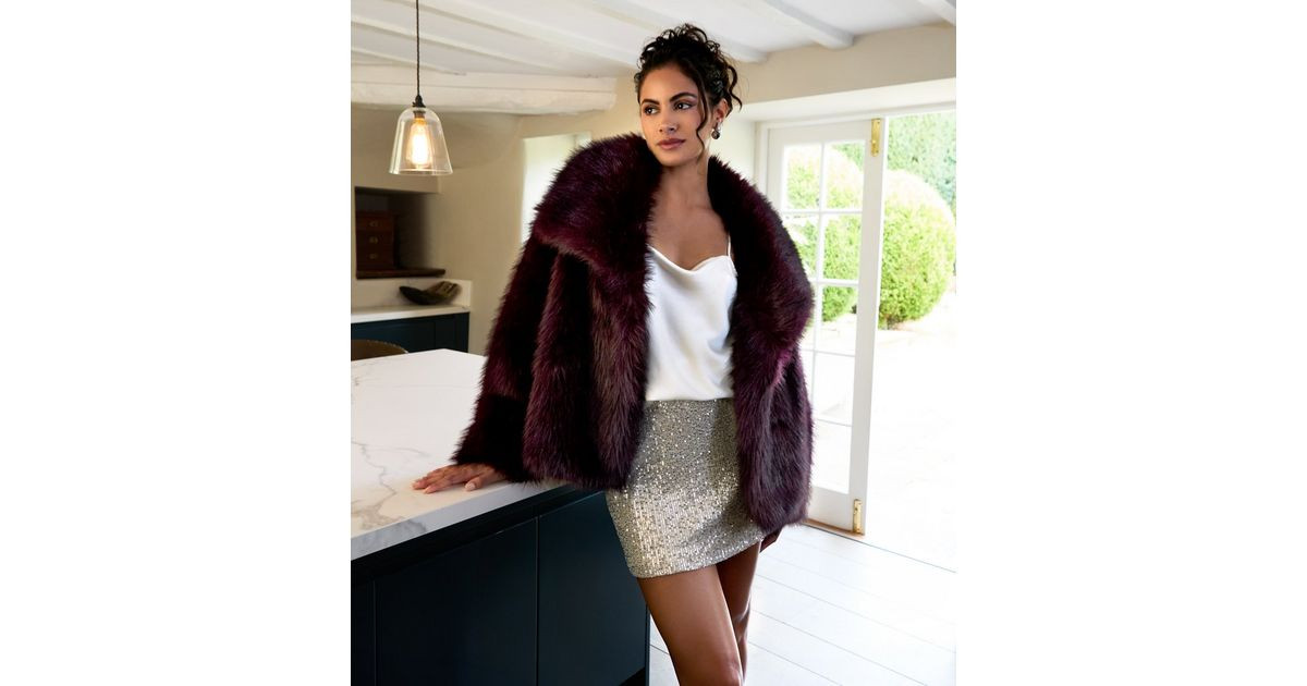 Blue Vanilla Dark Burgundy Faux Fur Coat | New Look | New Look (UK)