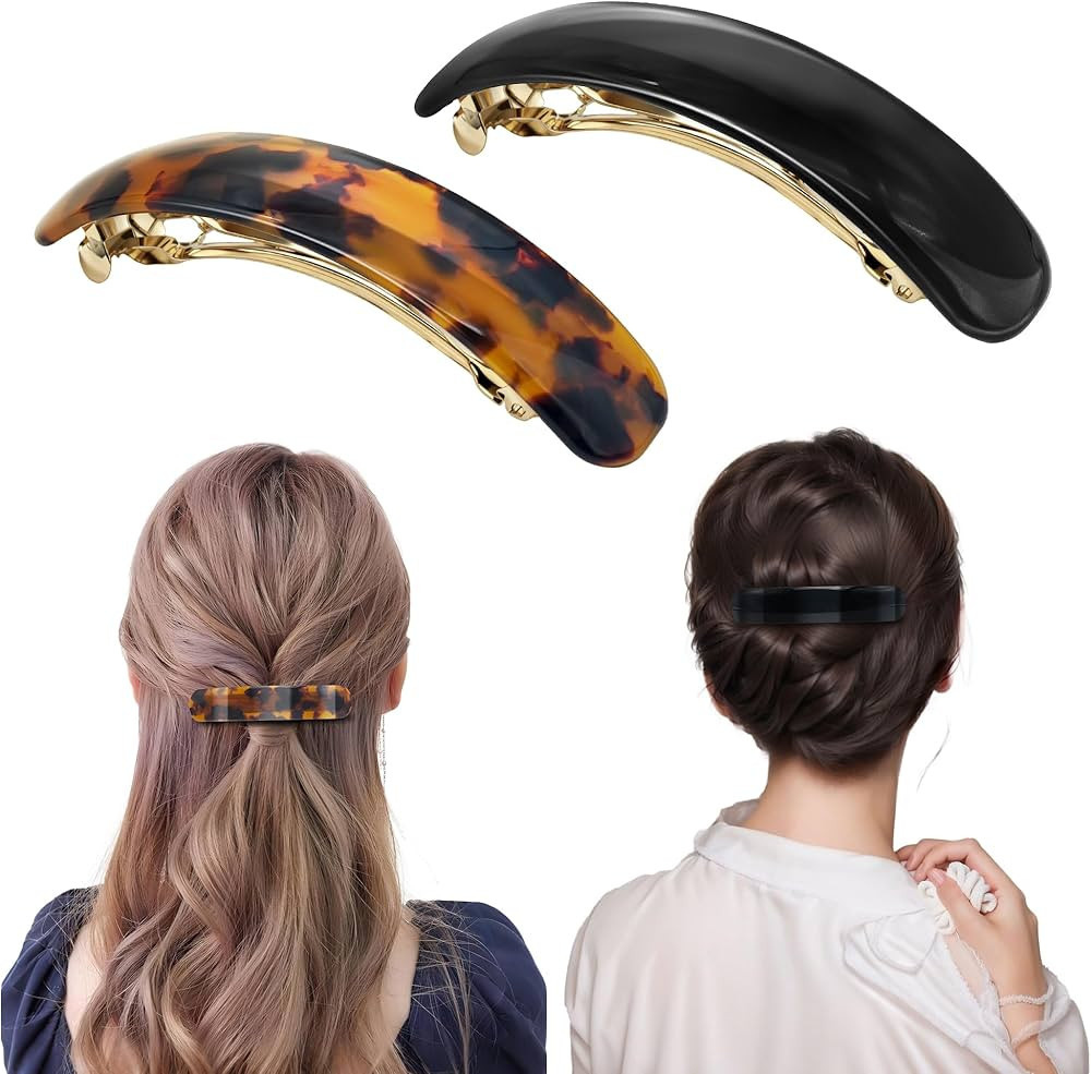 YIERSO French Oval Barrette Hair Clips,Acetate Narrow Vintage Tortoise Barrettes,Strong Hold No-S... | Amazon (US)