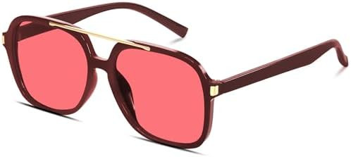 Retro Aviator Sunglasses for Women Men 2026 Square Top Bar Sun Glasses Sunnies 70s Lightweight Sh... | Amazon (US)