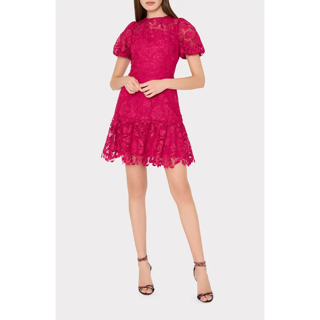Milly Yasmin Rose Mosaic Lace Dress in Raspberry at Nordstrom, Size 0 | Nordstrom