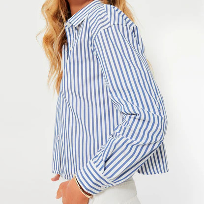 Blue Stripe Cropped Jasper Button Down | Tuckernuck (US)