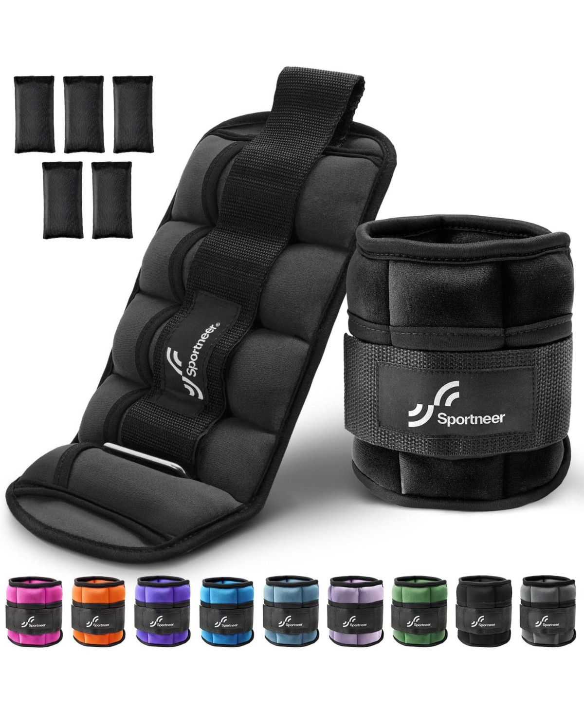 Sportneer Adjustable Ankle Weights Set of 2-2/3/4/6/7 Lbs Pair with Removable Ankle and Wrist Weight - Black | Macy's