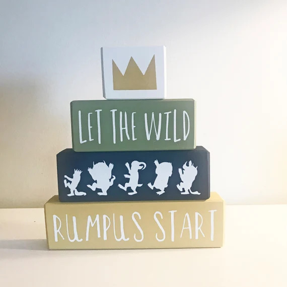 Let the wild rumpus start, where the wild things are, wild thing nursery decor, wood sign, stacki... | Etsy (US)