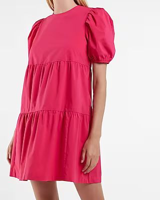 Puff Sleeve Tiered Trapeze Dress | Express