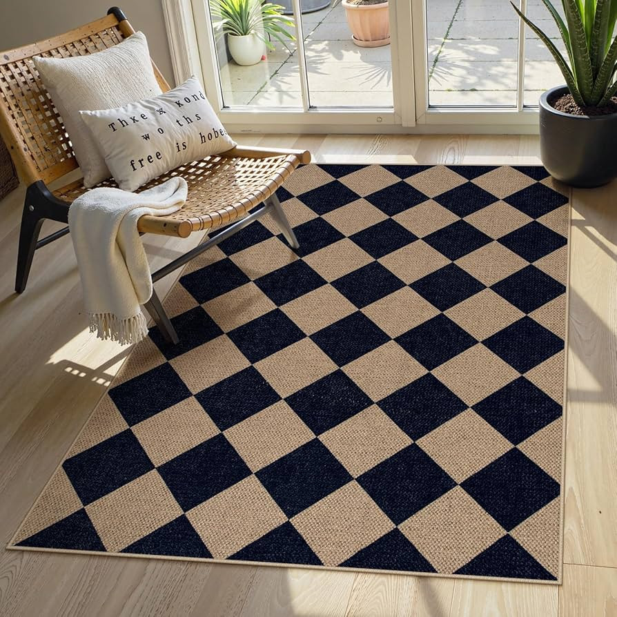 Lahome Checkered Easy Jute Entry Rug, 3x5 Black Outdoor Patio Rug for Living Room Farmhouse Neutr... | Amazon (US)