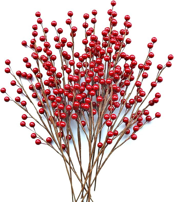 WangLaap 12 Pcs Artificial Red Berries Stems 13.5" Waterproof Berry Branches for Home Holiday Wed... | Amazon (US)