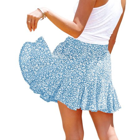 Women s Summer Floral Dress Pleated Ruffled Drawstring High Waist Skirt | Walmart (US)