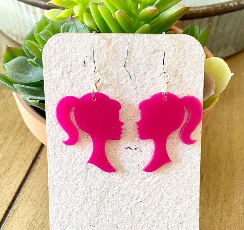 Summer of Barbie Earrings.  Laser Cut Acrylic. Barbie Hot Pink.  Shop Name: Jillmccp. JMP Designs | Etsy (US)