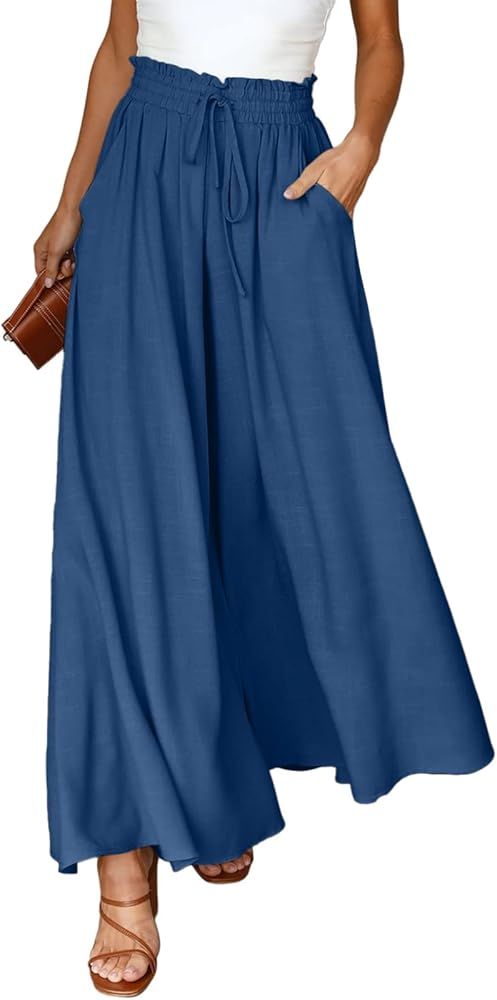 Dokotoo Pants for Women Casual Elastic Waist Wide Leg Pants with Pockets | Amazon (US)