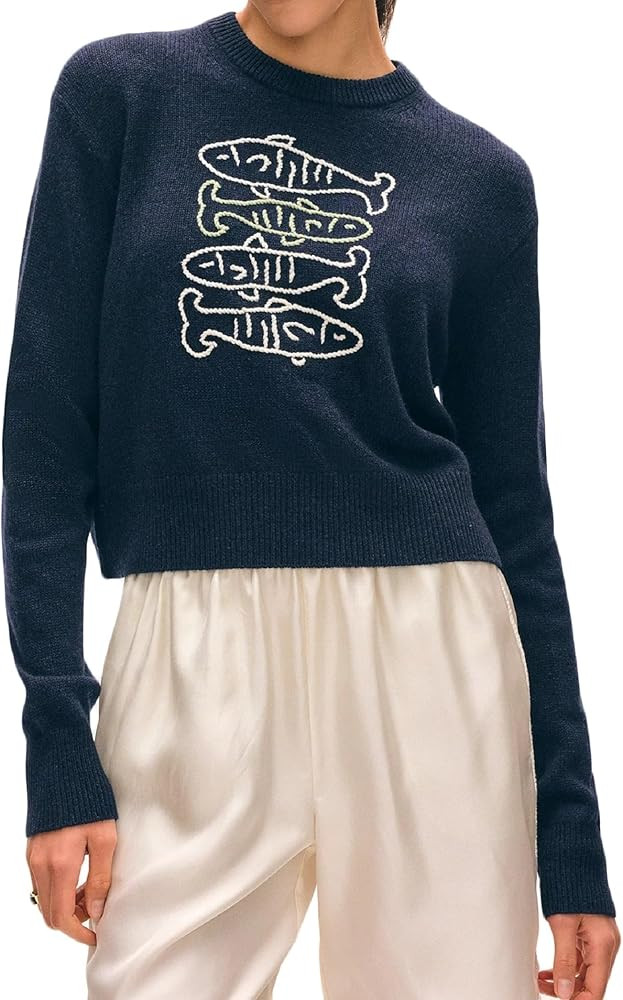 Women Y2k Graphic Sweater Top Long Sleeve Crewneck Cute Jumper Vintage Aesthetic Oversized Knit P... | Amazon (US)