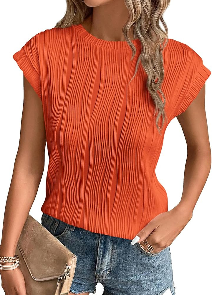 PRETTYGARDEN Blouses for Women Dressy Casual 2025 Spring Summer Business Office Tops Cap Sleeve T... | Amazon (US)