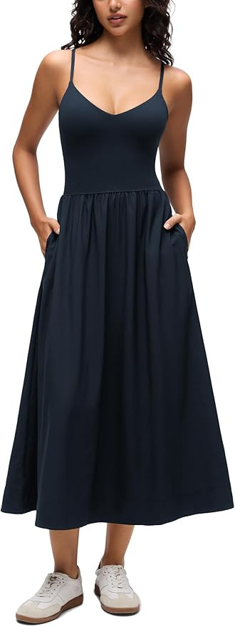 CRZ YOGA V Neck Maxi Tank Dress for Women - Adjustable Straps Sleeveless Flowy Casual Outfits wit... | Amazon (US)