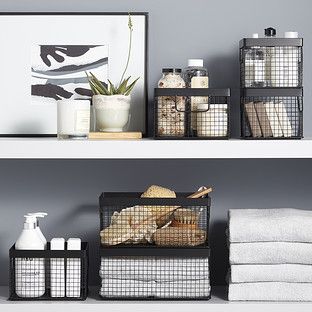 Design Ideas Large Wire Grid Bin Black | The Container Store