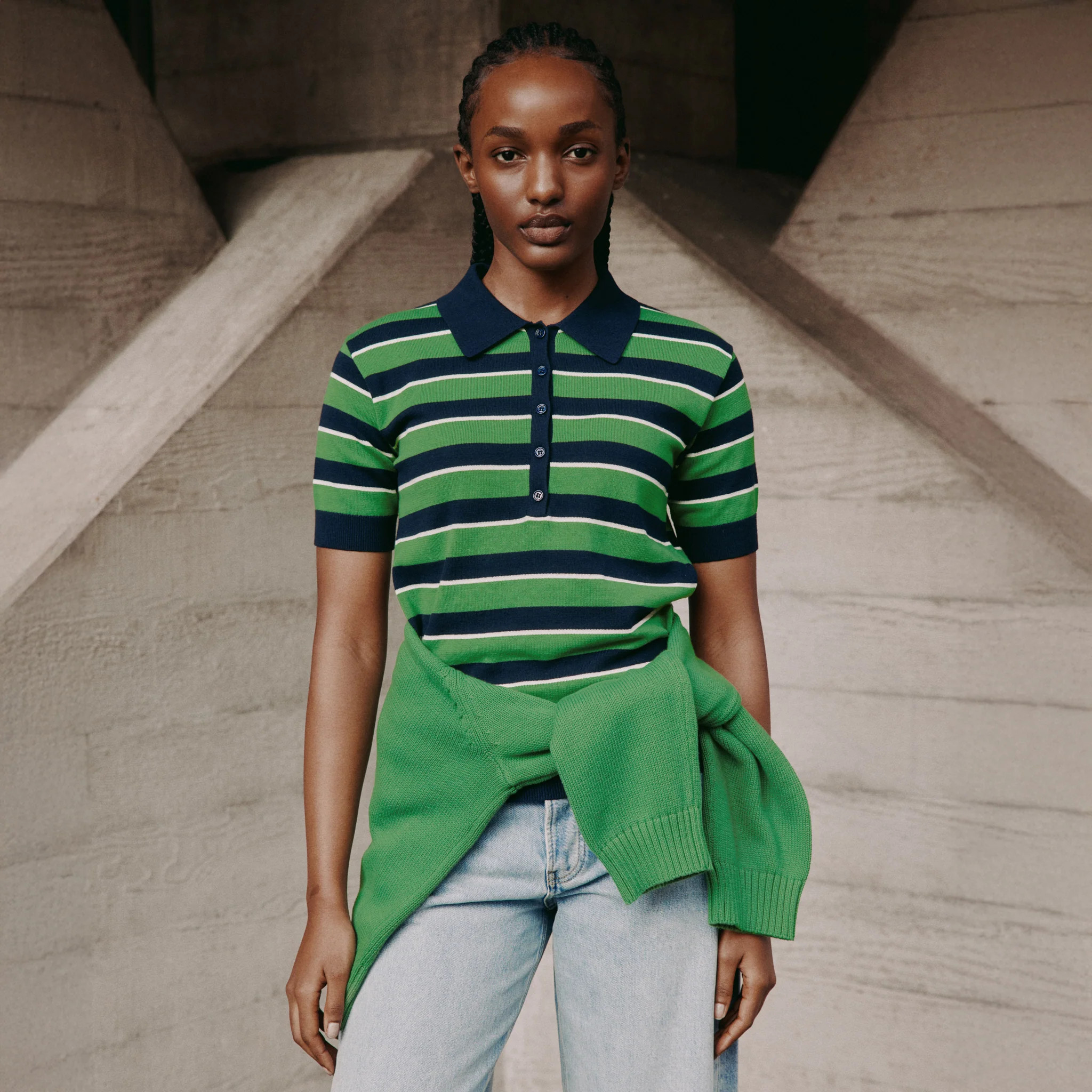 Green & Navy Stripe Polo Top | Albaray