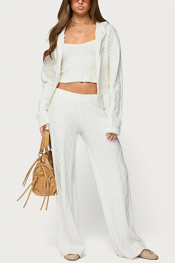 Edikted Louise Straight Leg Cable Knit Pants in White, Women's at Urban Outfitters | Urban Outfitters (US and RoW)