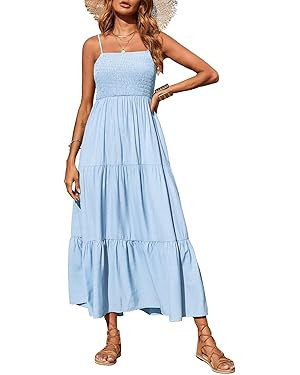 PRETTYGARDEN Women's Summer Maxi Dress 2025 Casual Boho Sleeveless Spaghetti Strap Smocked Tiered... | Amazon (US)