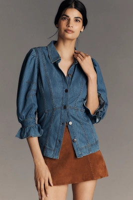 By Anthropologie Puff-Sleeve Denim Buttondown Shirt | Anthropologie (US)